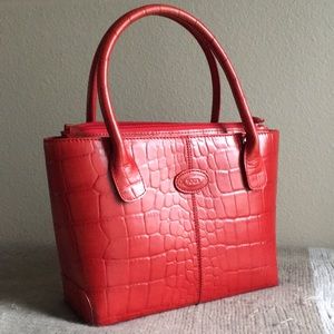 Tod’s Red Leather Snake Skin Purse
